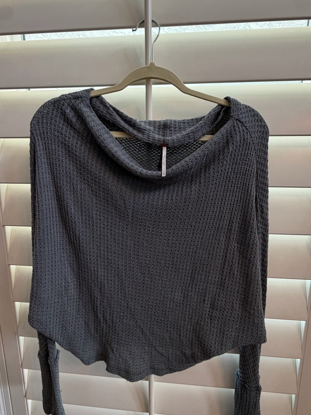 Free People Off-the-Shoulder Waffle Knit Sweater - Charcoal
